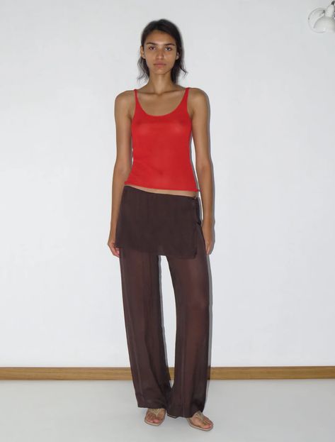 Wrap Top Outfit Aesthetic, Mono Chrome Outfits, Shirt Under Corset, Wrap Top Outfit, Skirt Trousers, Sheer Knit, Slow Fashion Brands, Red Fits, Top Outfit