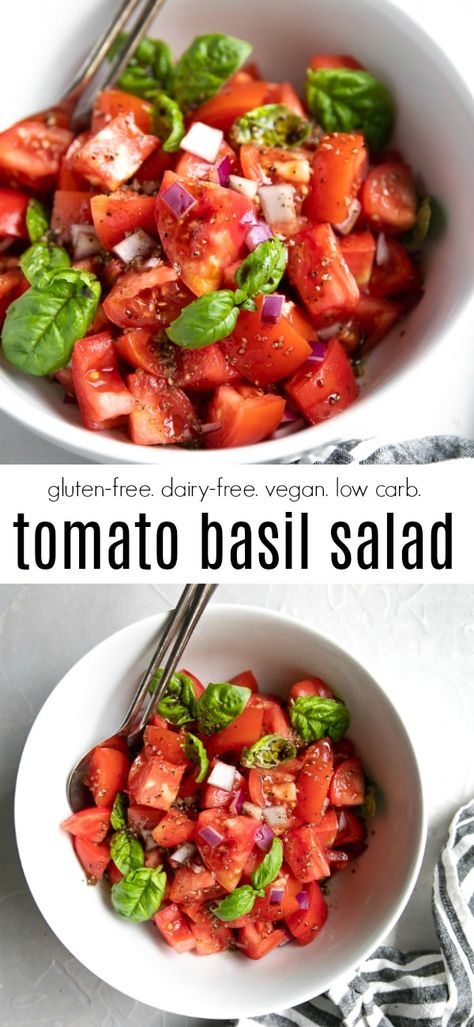 Tomato Onion Basil Salad, Tomatoe Salad With Basil, Tomato And Basil Recipes, Tomato And Basil Salad, Tomato Basil Salad, Salad Tomato, Basil Salad, Super Salads, Basil Recipes