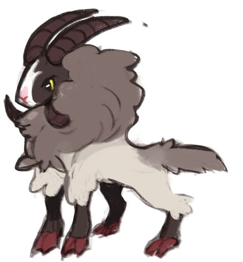 Pokesona Art, Goat Reference Drawing, Deer Fakemon, Ram Fursona, Goat Oc Art, Chibi Goat, Cute Goat Drawing, Goat Fursona, Sheep Oc