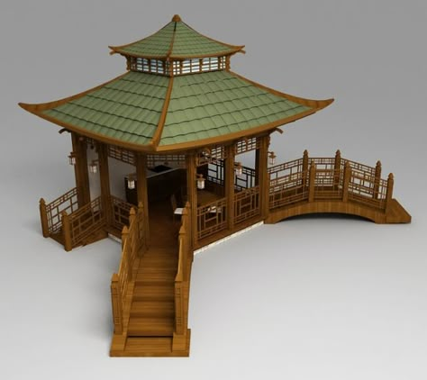 The Chinese pergola with bridges Japanese Roof Design, Japanese Roof, Japanese Buildings, Asian House, Chinese House, Japanese Tea House, Traditional Japanese Architecture, Japanese Style House, Traditional Japanese House