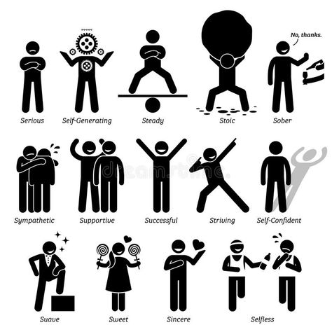 Positive Personalities Character Traits Clipart royalty free illustration Positive Personality, Positive Personality Traits, People Silhouette, Body Gestures, Positive Behavior Support, Graphic Recording, Human Icon, Stick People, People Person