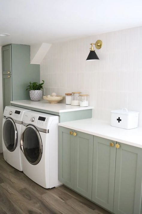 IKEA laundry room hacks for a stylish space on a budget | Livingetc Semihandmade Laundry Room, Shaker Laundry, Laundry Yard, Ikea Kitchen Drawers, Shelving Laundry Room, Build Laundry Room, Diy Shaker Door, Laundry Room Shelving Ideas, Potting Room