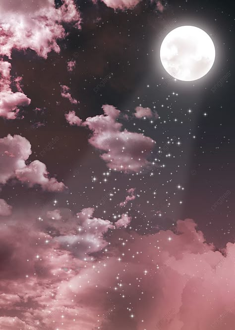 Pink Background Pink Cloud Moon Pink Moon Wallpaper, Pink Clouds Wallpaper, Cute Pink Background, Pink Wallpaper Backgrounds, Pink Background Images, Moon Wallpaper, Images Kawaii, Colorful Clouds, Background Pink