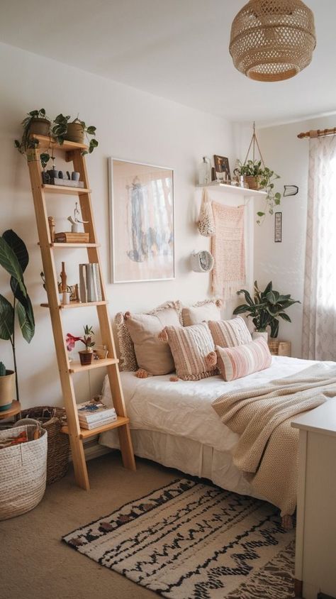 Boho And Plants Decor, Earthy Clean Bedroom, Clean Boho Decor, Boho Bedroom For Girls Room, Cute Boho Rooms, Simple Boho Bedroom Ideas, Preteen Girls Bedroom Boho, Visco Bedroom, Room Inspo Bohemian