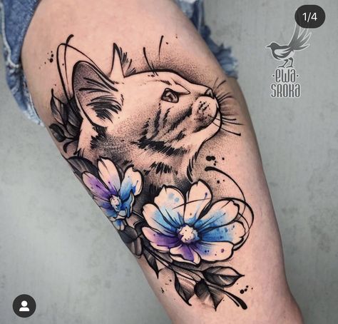 Cute Animals Tattoos, Cat And Flowers, Animals Tattoos, Cute Animal Tattoos, Floral Mandala Tattoo, Lily Tattoo Design, Mandala Tattoo Sleeve, Dream Catcher Tattoo Design, Dog Print Tattoo