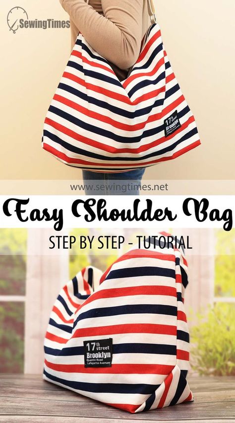 DIY Easy Shoulder Bag | How to make a Large Messanger Bag Tutorial [sewingtimes] Shoulder Bag Patterns To Sew, Large Tote Bag Pattern, Diy Beach Bag, Beach Bag Pattern, Handbag Tutorial, Messanger Bag, Making Bags, Shoulder Bags Pattern, Leather Bag Pattern