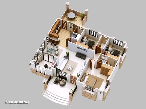 Three Bedroom Bungalow House Design | Pinoy ePlans Bungalow House Floor Plans, Three Bedroom House Plan, Modern House Floor Plans, Bungalow Floor Plans, 3d House Plans, Modern Bungalow House, Three Bedroom House, Home Design Floor Plans, House Construction Plan