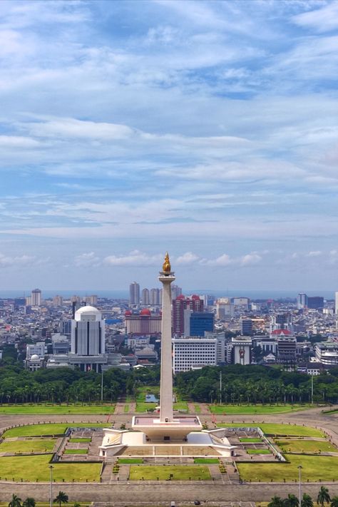 I took this photo from the top of the National Library of the Republic of Indonesia building. This photo captures one of the most famous landmarks in Indonesia, the Monumen Nasional or better known as MONAS. This landmark is located in the capital city of Indonesia, Jakarta. National Library, Blogger Design, Military Girl, Famous Landmarks, Blogger Templates, The Capital, New Version, The Republic, Capital City