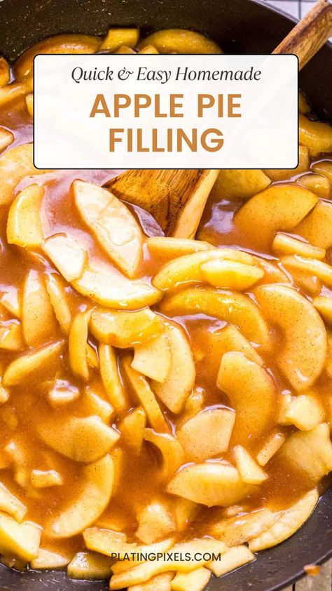 This easy apple pie filling is packed with amazing fall flavors. Tender apple slices, drenched in a simple cinnamon-flavored sauce with a perfect balance of sweetness and tartness. via @platingpixels Easy Apple Pie Filling, Apple Pie Filling Recipe, Apple Pie Filling Recipes, Homemade Apple Pie Filling, Brown Sugar Recipes, Homemade Apple Pie, Pie Filling Recipes, Easy Apple Pie, Quick Dessert