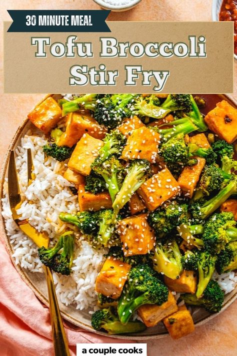 This tofu broccoli stir fry comes to the dinnertime rescue! Broccoli florets and tofu cubes are tossed in a tangy, savory sauce for a vegetarian and vegan dinner everyone will love. Even better, it's ready in just 30 minutes. #tofu #broccoli #tofubroccoli #tofustirfry #broccolistirfry #tofubroccolistirfry #broccolitofustirfry #vegandinner #vegan #vegetariandinner #vegetarian #plantbased #plantbasedinner #healthy #healthydinner Broccoli Tofu Salad, Tofu Broccoli Rice Bowl, Tofu And Broccoli Stir Fry, Broccoli And Tofu Recipes, Tofu Broccoli Recipes, Broccoli And Tofu, Tofu With Broccoli, Tofu And Spinach, Tofu Broccoli Stir Fry