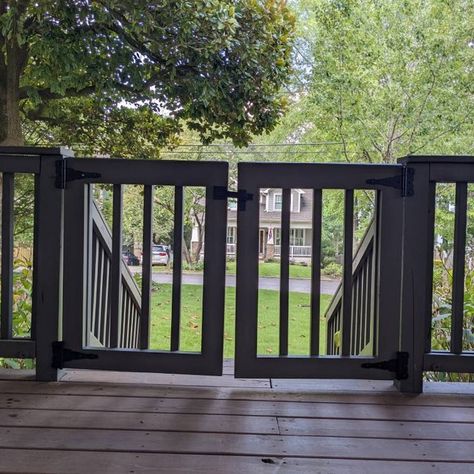 Outdoor Double Baby Gate and Dog Gate for Decks, Patios, Gardens, and Stairways - Etsy Porch Gate Ideas, Front Porch Gate Ideas, Sliding Dog Gate, Gate For Porch, Stairway Photos, Patio Gates, Barn Door Baby Gate, Porch Gate, Deck Stair Railing