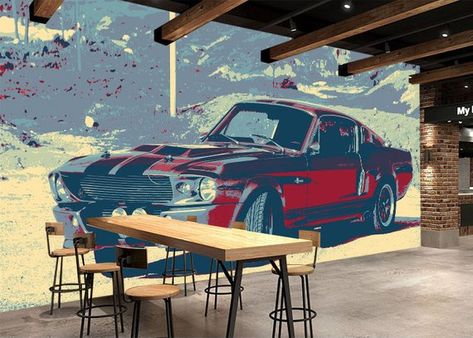 Cars Mural, 3d Graffiti, Retro Auto, Car Bedroom, Graffiti Wall Art, Peel Stick Wallpaper, Paper Wallpaper, Print Decals, Graffiti Wall