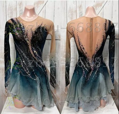 Ice Skating Dress Halo Spandex Competition black dyeing Long sleeve | eBay Ice Dress, Skating Dress, Ice Skating Dresses Black, Figure Skater Outfit, Dance Clothes Outfits, Ice Skating Outfit Competition, Figure Skating Dress, Black Figure Skating Dress, Black Figure Skating Dresses