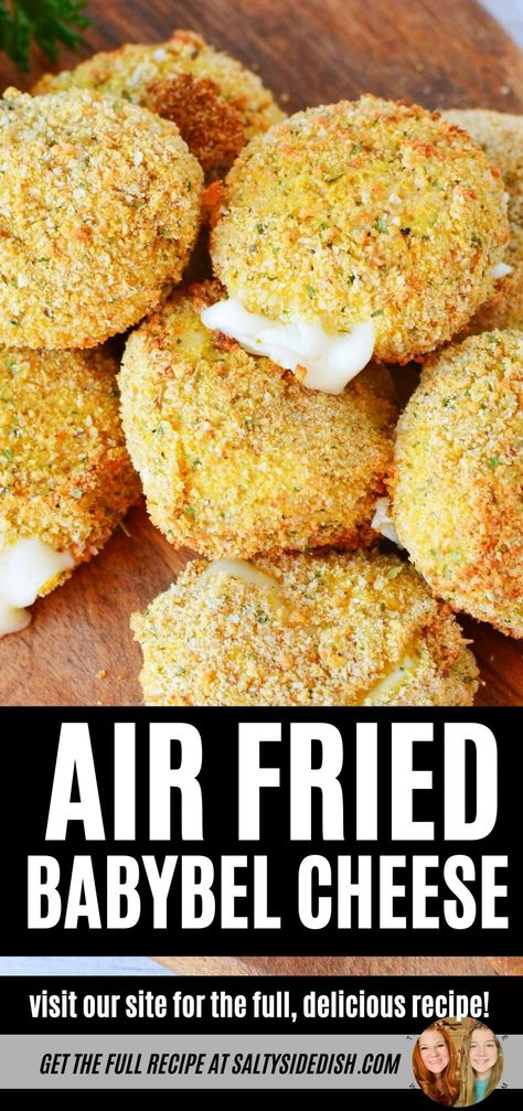 Babybel Cheese Snacks, Air Fried Babybel Cheese, Fried Cheese Rounds, Air Fryer Cheese Recipes, Air Fryer Babybel Cheese, Air Fryer Cheese Bites, Fried Babybel Cheese, Air Fried Cheese Sticks, Ninja Air Fryer Dessert Recipes