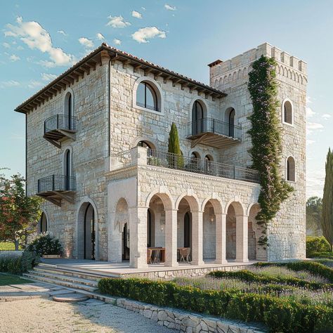 Italian Manor House, Castle Type Houses, Small Italian House Exterior, Italian Castle Interior, Italian House Design, Italian Houses Exterior, Italian Villa Exterior, Italian House Exterior, Small Castle House