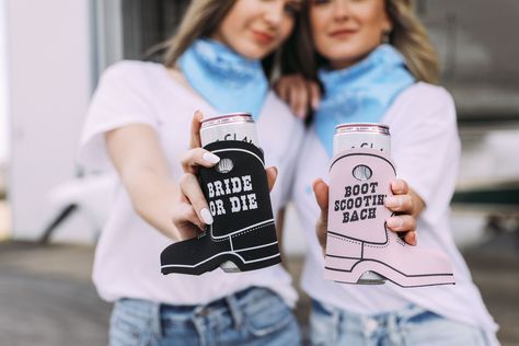 BRIDE OR DIE and BOOT SCOOTIN’ BACH bridal boot koozies Boot Scootin Bachelorette, Boot Scootin Boogie Party, Nashville Weekend, Bride Or Die, Boot Scootin Boogie, Palm Springs Bachelorette, Country Party, Bridal Boots, Bachelorette Ideas