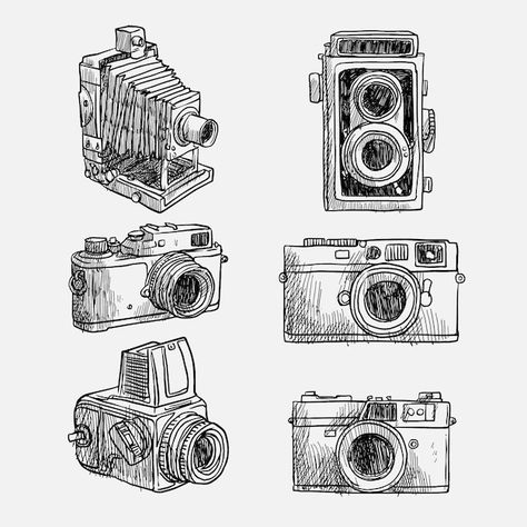 Download this Premium Vector about Kinds of hand drawn vintage cameras, and discover more than 143 Million Professional Graphic Resources on Freepik. #freepik #vector #cameradrawing #watercolorcamera #camerasketch Film Camera Drawing Simple, Vintage Camera Illustration, Vintage Camera Drawing, Vintage Cameras Drawing, Sketchbook Idea, Camera Illustration, Camera Drawing, New York Wallpaper, Cool Tech Gadgets Electronics