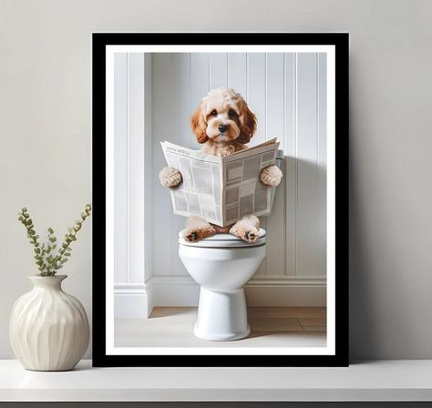 Cockapoo Wall Art Funny Bathroom Decor Cockapoo in Toilet - Etsy Turkey Social Bar, Toilet Art, Cockapoo Dog, Wall Art Funny, Funny Bathroom Decor, Gift Printable, Funny Bathroom, Dog Canvas, Art Funny