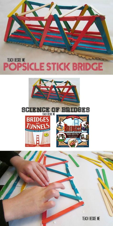 STEM project- Engineering bridges with popsicle sticks via /karyntripp/ Zoom Teaching, Popsicle Bridge, Stem Bridges, Bridge Challenge, Popsicle Stick Bridges, Steam Ideas, Stem Ideas, Engineering Activities, Stem Lesson