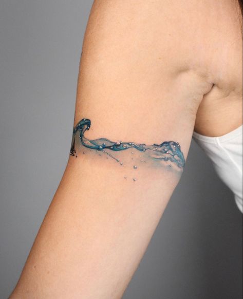 Beach Band Tattoo, Sea Floor Tattoo, Water Band Tattoo, Water Colour Tattoo For Women, Beach Landscape Tattoo, Water Tattoos, Beach Tattoo Ideas, Body Paintings, Colour Tattoo For Women