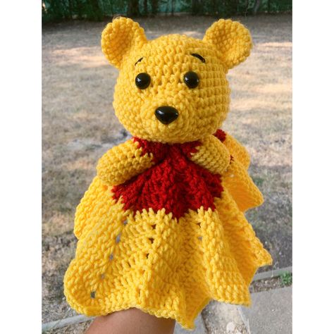 #crochet #winniethepooh Winnie The Pooh Lovey Crochet Pattern, Pooh Lovey Crochet Pattern, Winnie The Pooh Crochet Blanket Theme, Crochet Disney Lovey Pattern, Winnie The Pooh Crochet Snuggle Blanket, Crochet Lovey, Lovey Blanket, Crochet Square Patterns, Square Patterns