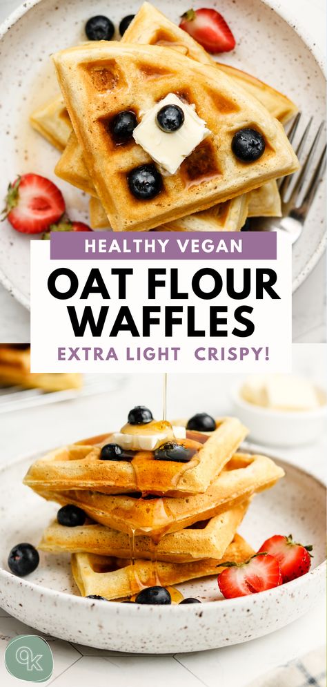 Oat Flour Waffles, Sugar Free Waffles, Wfpb Breakfast, Okonomi Kitchen, Waffles Vegan, Oat Flour Recipes, Gluten Free Bagels, Vegan Waffles, Crispy Waffle