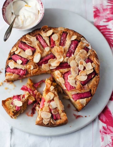 Rhubarb and almond cake recipe | Sainsbury's Magazine Gluten Free Rhubarb, Rhubarb Cake Recipes, Cake Recipes Uk, Culinary Tips, Almond Cake Recipe, Rhubarb Cake, Deliciously Ella, Protein Desserts, Rhubarb Recipes