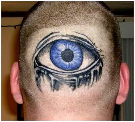 Scary Eyeball, Nape Tattoo, Eyeball Tattoo, Common Tattoos, Tattoo On Back, Back Of Head, Strange Facts, Attractive Eyes, Odd Stuff