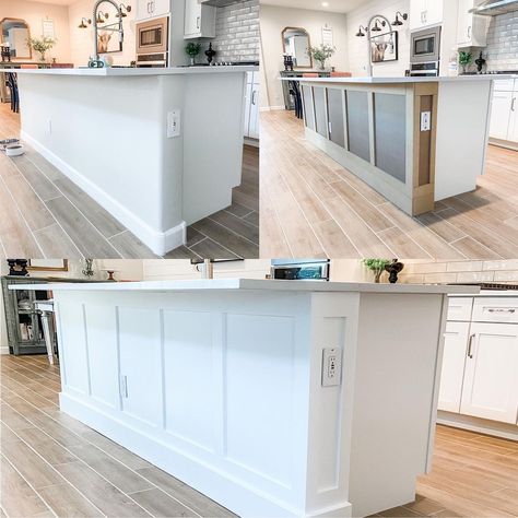 Kitchen Island Wood Design, Kitchen Island Remodel Ideas, Kitchen Island Molding, Kitchen Island Upgrade, Kitchen Island Panels, Island Upgrade, Kitchen Island Trim, Nevada House, Island Makeover