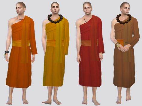 The Sims Resource - Temple Monk Robe (REQUEST) Sims 4 Cc Desert Clothes, Sims 4 Avatar The Last Airbender, Desert Clothing, Oasis Springs, Traditional Asian Clothing, Cc Clothing, Greek Goddess Dress, Urban Jeans, Sims 4 Anime