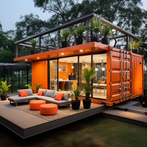 Orange Shipping Container ADU ideas Container Adu, Adu Ideas, Shipping Container Home Designs, Shipping Container Home, Prefab Cabins, Building A Container Home, Container Architecture, Container House Plans, Casa Container