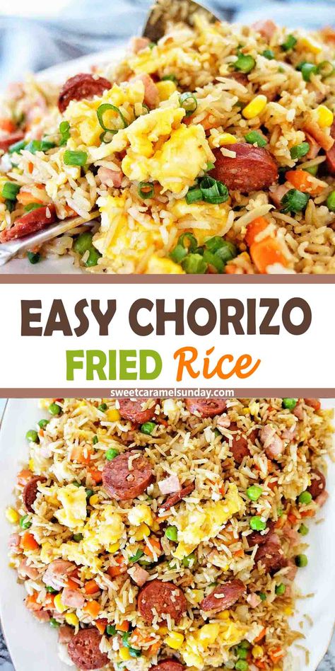 Chicken Chorizo Rice, Chorizo Rice, Vegetables Rice, Chicken Chorizo, Asian Rice, Making Fried Rice, Chorizo Recipes, Chinese Cooking Wine, Fluffy Eggs