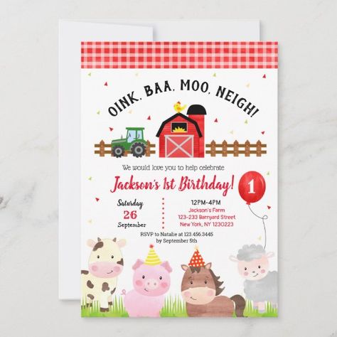 Farm Barnyard 1st Birthday Party Invitations Boy Barnyard 1st Birthday, Farm Animals Invitations, Farm Birthday Party Invitations, Farm Animals Birthday, Farm Invitation, Barnyard Birthday Party, Farm Birthday Invitation, Animal Birthday Invitation, 1st Birthday Party Invitations