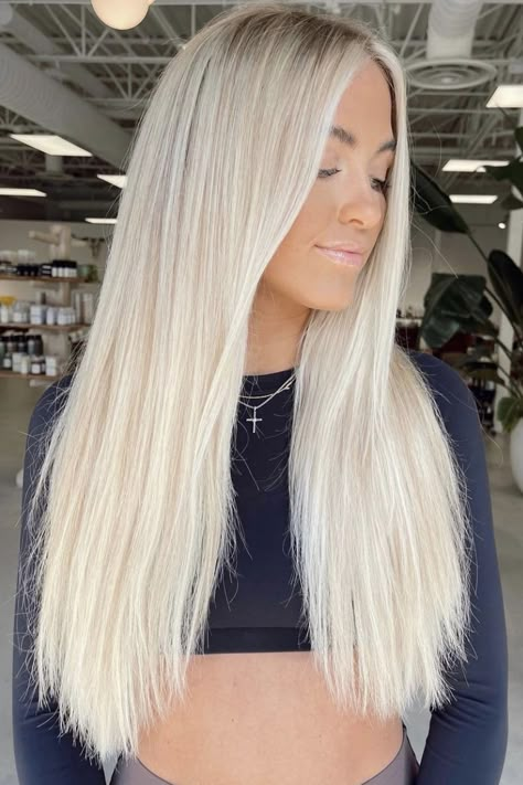 Really Blonde Hair Highlights, Very Blonde Hair Color Ideas, Very Bright Blonde Hair, Icy Blonde Extensions, Bright Light Blonde Hair, Bright Blonde Hair Extensions, Blonde Hair Color Ideas For Blondes, White Blonde Highlights On Blonde Hair, Solid Platinum Blonde Hair