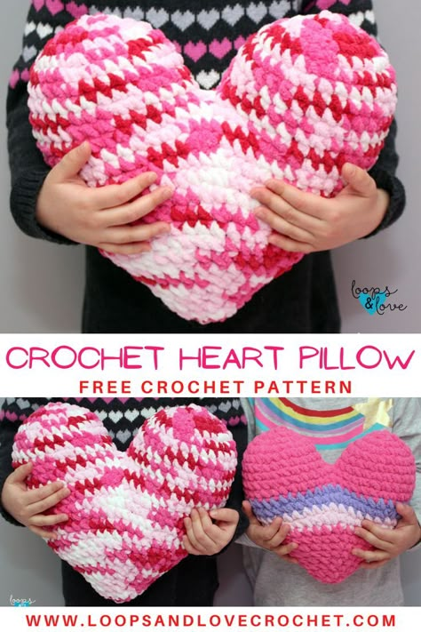 One Skein Amigurumi, Large Crochet Heart Pattern Free, Crochet Heart Pillow Free Pattern, Heart Pillow Crochet Pattern, Crochet Heart Pillow, Free Heart Crochet Pattern, Heart Crochet Pattern, Crochet Pillow Patterns Free, Valentine Crochet