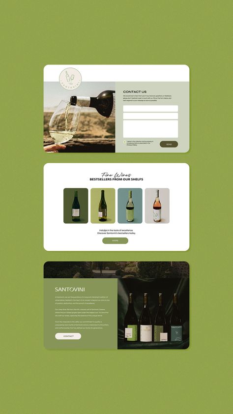 Landing page design for the brand Santovini Winery #briefandbloom #santovinibrief #landingpagedesign #webdesigninspo #winerywebsite #websitedesign #onlinedesigninspo #landingpagedesigninspiration webdesign | landing page | winery | wine | designer inspiration Winery Branding, Wine Website, Winery Design, Food Website Design, Wine Branding, Be Interesting, Wine Design, Wine Brands, Brand Color Palette