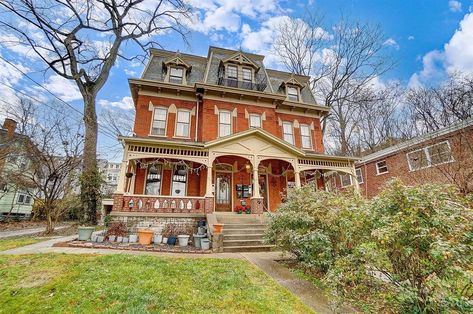 1895 Victorian house in Cincinnati, Ohio Victorian Brick House, Brick Victorian Homes, Victorian Houses For Sale, Brick Victorian, Brick Porch, Covered Parking, Brick Homes, Old Victorian Homes, Brick Exterior House