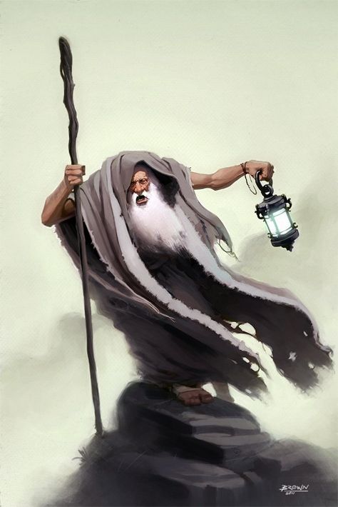 The Hermit by Browning (Would you put down that crystal ball and help an old man, Sally!?) Tarot Card Illustration, The Hermit Tarot Card, Hermit Tarot Card, Illustration Challenge, Hermit Tarot, The Hermit Tarot, The Hermit, Tarot Art, Gandalf