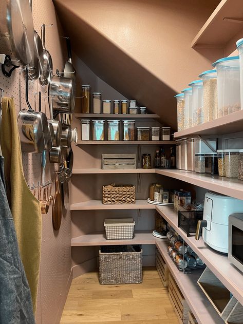 Space Savvy: Transforming Small Under Stair Pantries - The Compact Kitchen Stairway Pantry, Pantry Under Stairs Walk In, Small Under Stairs Storage, Under Stairs Pantry Ideas, Under Stair Pantry, Pantry Under Stairs, Under Staircase Storage, Under The Stairs Storage, Shelves Under Stairs