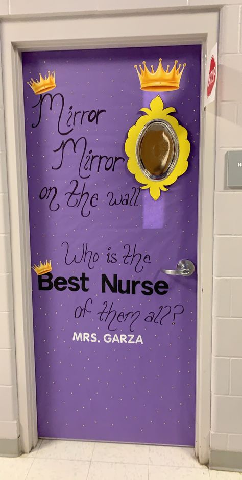 Halloween School Nurse Door Decorations, Themed Door Decorations, Nurse Appreciation Door Decorations, Disney Theme School Decorations, Nurse Door Decorations School, Nursing Spirit Week Ideas, Disney Teacher Door, Nurses Week Themes, Disney Appreciation Week