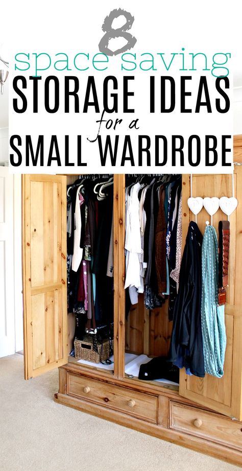 Make the most of every square inch of space in your small wardrobe with these amazing space saving storage ideas. Home storage made simple - and for every budget. Quick and easy ideas for tiny closet storage. #tinyhouseideasorganizing Small Wardrobe Storage, Space Saving Storage Ideas, Wardrobe Storage Ideas, Small Wardrobe Storage Ideas, Space Saving Dresser, Bedroom Storage For Small Rooms, Small Closet Organization Bedroom, Diy Space Saving, Kitchen Furniture Storage