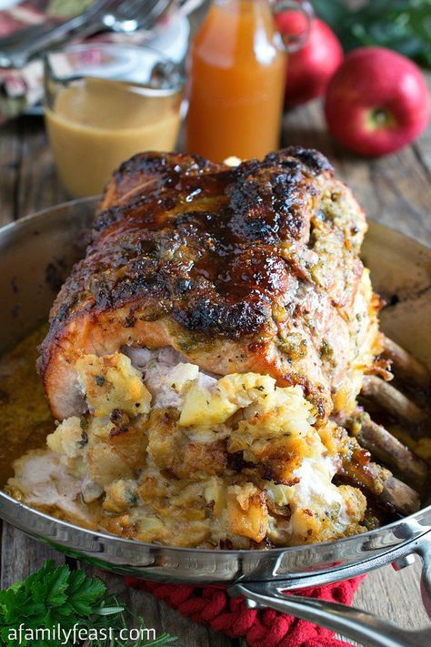 Bone In Pork Roast, Apple Cider Recipes, Pork Roast With Apples, Pork Rib Roast, Pork Loin Ribs, Roasted Pork Tenderloin Recipes, Apple Stuffing, Cider Recipes, Pork Loin Roast Recipes