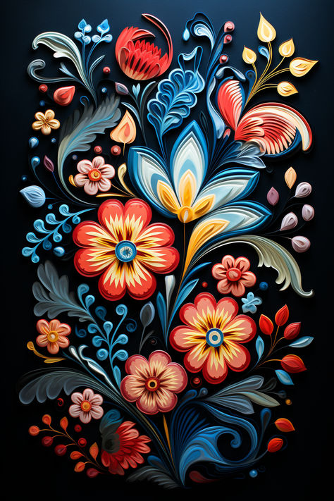 Rose Maling Norway, Rosemal Tattoo, Scandinavian Folk Art Patterns Norwegian Rosemaling, Rosemaling Norwegian Folk Art, Rosemaling Tattoo, Norwegian Painting, Os Rosemaling, Red Stool, Nordic Folk Art