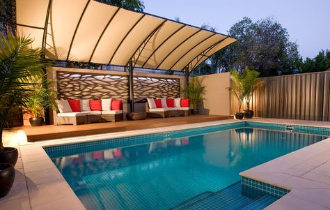 Vogue Pergolas Next to pool in adelaide Hot Tub Pergola, Pergola Metal, Curved Pergola, Pool Pergola, Pool Shade, Pergola Pictures, Pergola Swing, Building A Pergola, Modern Pergola