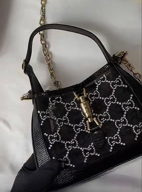 Gucci Jackie 1961 Mini, Gucci Jackie 1961, Dream Bags, Black Crystals, Gucci Jackie Bag, Shopping List, Mood Board, Gems, Sparkle