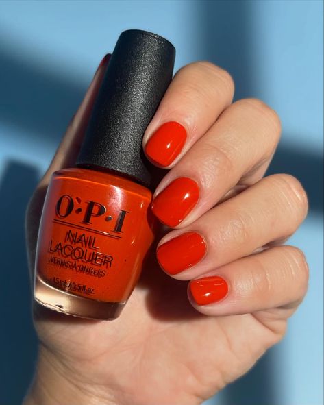 💥NEW from @opi 💥 “Stop at Nothin’” shown at 2 coats This is a burnt orange, and it’s one of the colors in this collection that’s… | Instagram Orange Red Nail Polish, Dark Orange Nails, Red Nail Polish, Red Nail, Orange Nails, Dark Orange, Red Nails, Orange Red, Stylish Nails