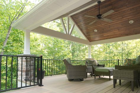 Deck with Covered Area - Elverson, PA - Integrous Fences and Decks Upper Deck Railing Ideas, Covered Deck With Railing, Partial Covered Deck Ideas, Roof On Deck, Covered Decks Attached To House, Deck With Covered Area, Covered Deck Off Back Of House, Half Covered Deck, Covered Back Deck Ideas