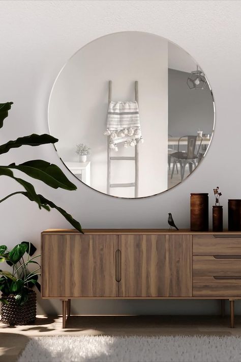 * MirrorOutlet Large Bevelled Frameless All Glass Venetian Round Circular Wall mounted mirror *Diameter of 3ft3 100cm and we are proud to offer this mirror as a part of our new Venetian range *Please Use Heavy Duty Fixings. * Create a Modern Statement for your Lounge, Dining room, Bedroom or Kitchen. With a triple silver outline and bevelled glass this mirror truly will bring any room alive *Explore MirrorOutlet Full Range of Venetian and Classical Full Length Leaner and Wall mounted mirrors Mirrors Uk, Beveled Edge Mirror, Chic Bathrooms, Round Wall Mirror, Venetian Mirrors, Beveled Mirror, Round Mirror, Modern Round, Contemporary Living Room