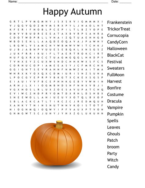 Happy Autumn Word Search Autumn Word Search, Halloween Crossword Puzzles, Halloween Word Search, Happy Autumn, Halloween Words, Word Doc, Happy Fall, Word Search