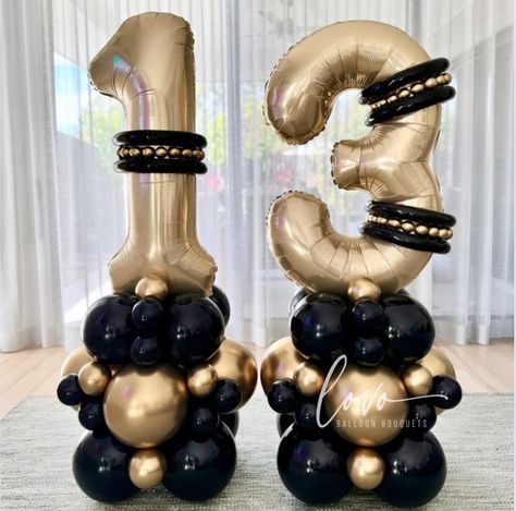 💛🖤Classic Double Digit Balloon Stack🖤💛 . . . #Lovoballoonbouquets #lovoballoonsandgifts #lovoballoon #balloonbouquet #balloonmarquee #numberballoon #balloonstack #balloonart #premiumballoondisplay #brisbaneballoons #brisbaneballoonartist #balloonartistaustralia #smallbusinessaustralia #ballooninspo #qualatex #qualatexballoons #sempertex #decrotex #13thbirthdayballoonbouquet #13thbirthdayballoonstack Balloon Bouquet With Numbers, Balloon Stack, Qualatex Balloons, Balloon Display, Balloon Flowers, Balloon Decor, Number Balloons, 13th Birthday, Balloon Art